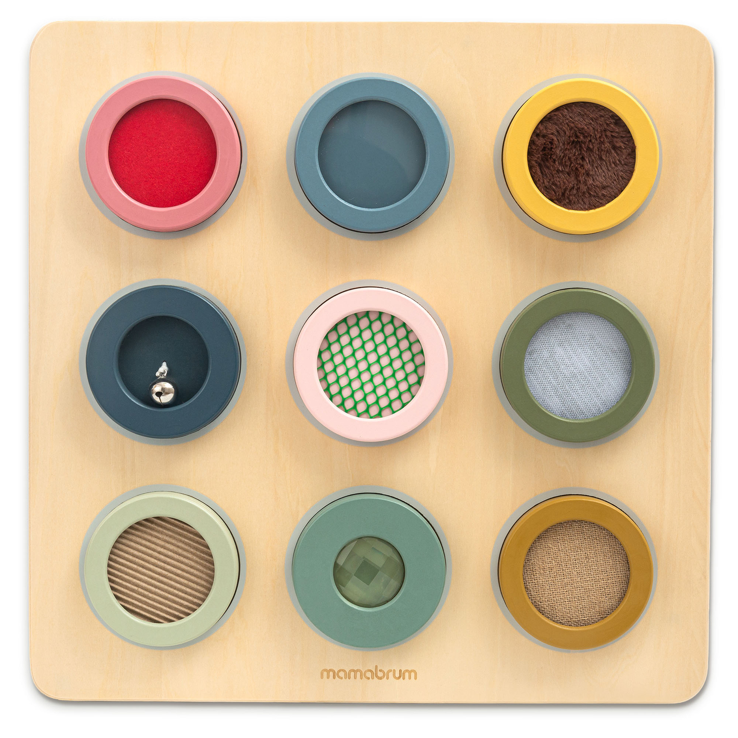 Montessori-sansebræt i træ – 9 teksturer til at opdage og udvikle følesansen