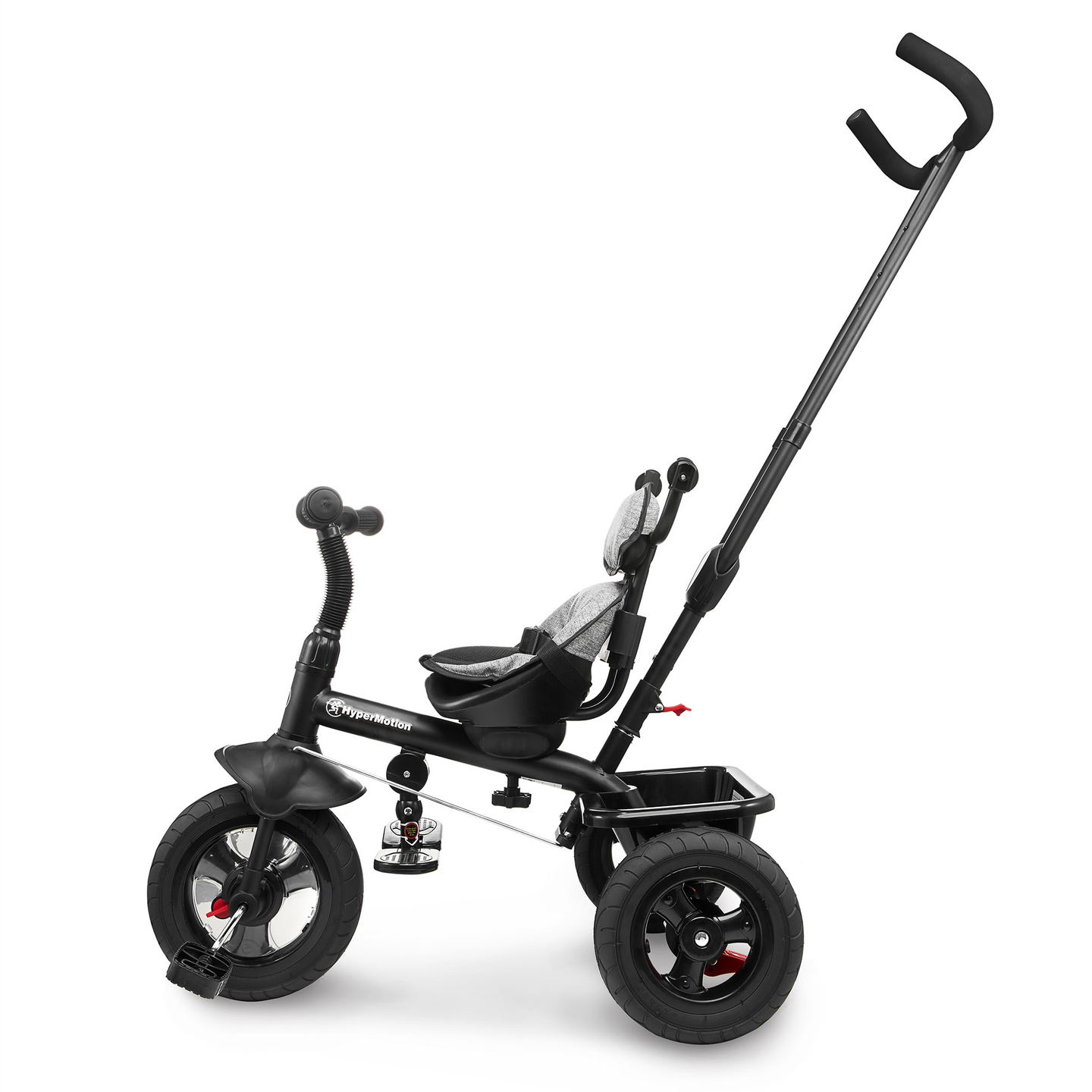 Trehjulet cykel til børn 1-4 år - TOBI FREY - grå farve - drejelig - pumpede hjul + skubber