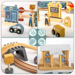 Træbane med elektrisk tog - flyttekran, skib, broer