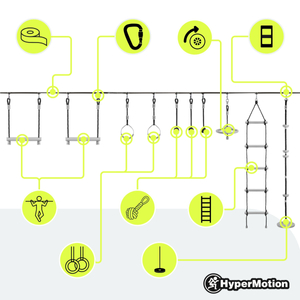 Ninja-forhindringsbane til børn - HyperMotion slackline-sæt - 10 forhindringer