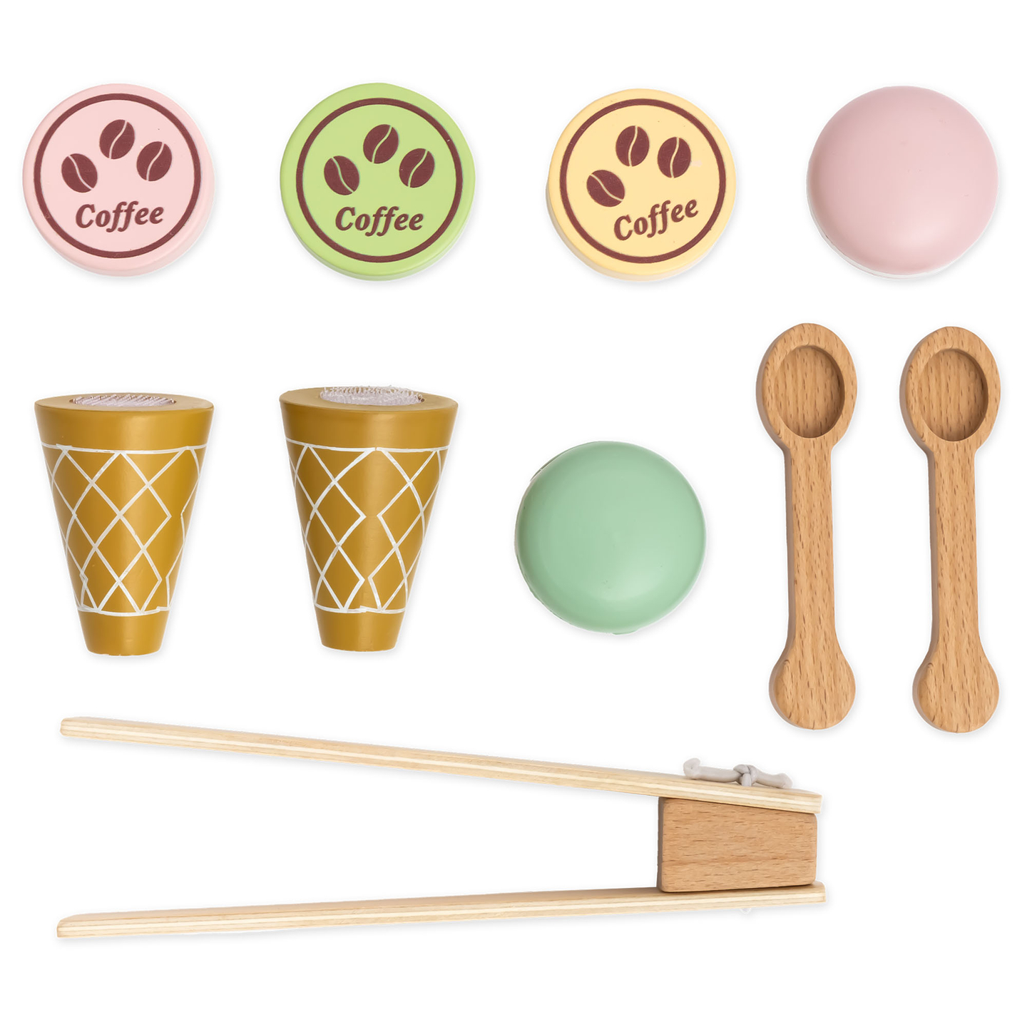 En stor isbar i træ med magnettavle, kaffemaskine og is- og dessertsæt - over 70 dele!