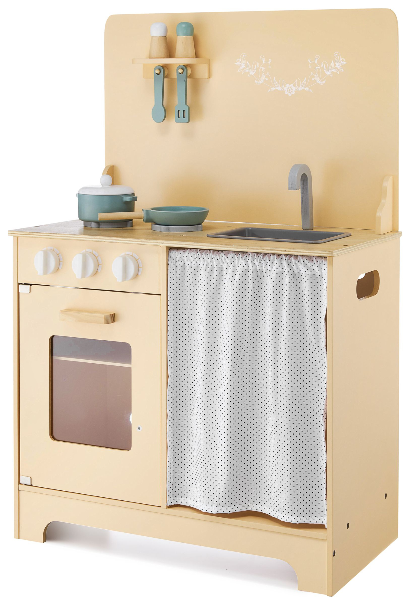 Trækøkken med forklæde, tilbehør og LED-belysning