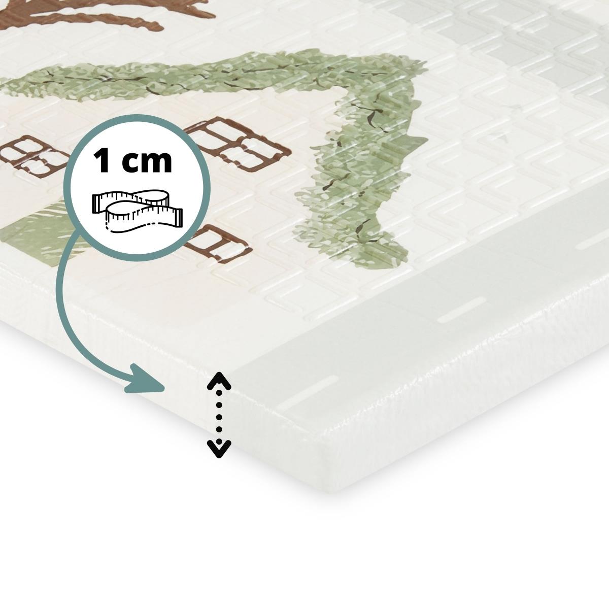 Dobbeltsidet foldbar skummåtte 180 x 120 x 1 cm - Charming Town/Sand Beige