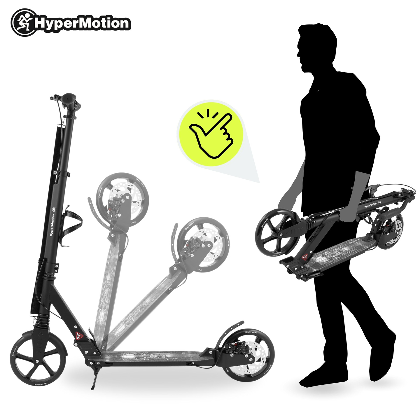 Tohjulet løbehjul til unge voksne - med støddæmper - HyperMotion Skyline - sort, aluminium - 100 kg