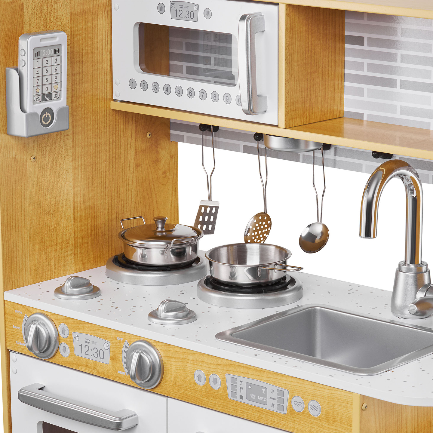 XXL-trækøkken med LED-belysning, forklæde og tilbehør