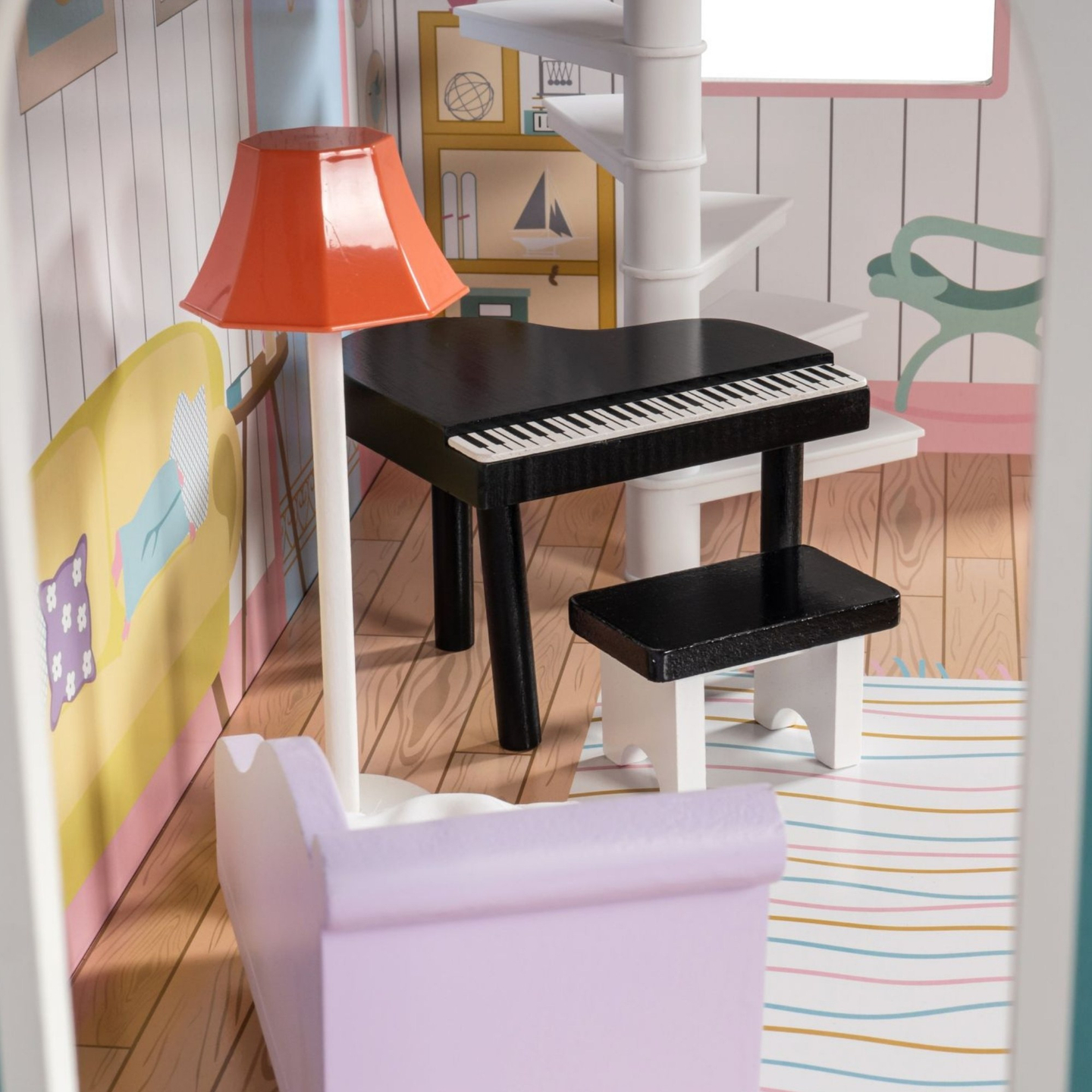 XXL Største dukkehus i træ - 123 cm - LED-belyst - terrasse, tilbehør, have