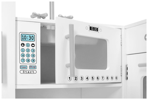 Hjørnekøkken i træ XXXL med køleskab, ovn, vaskemaskine, forklæde og tilbehør