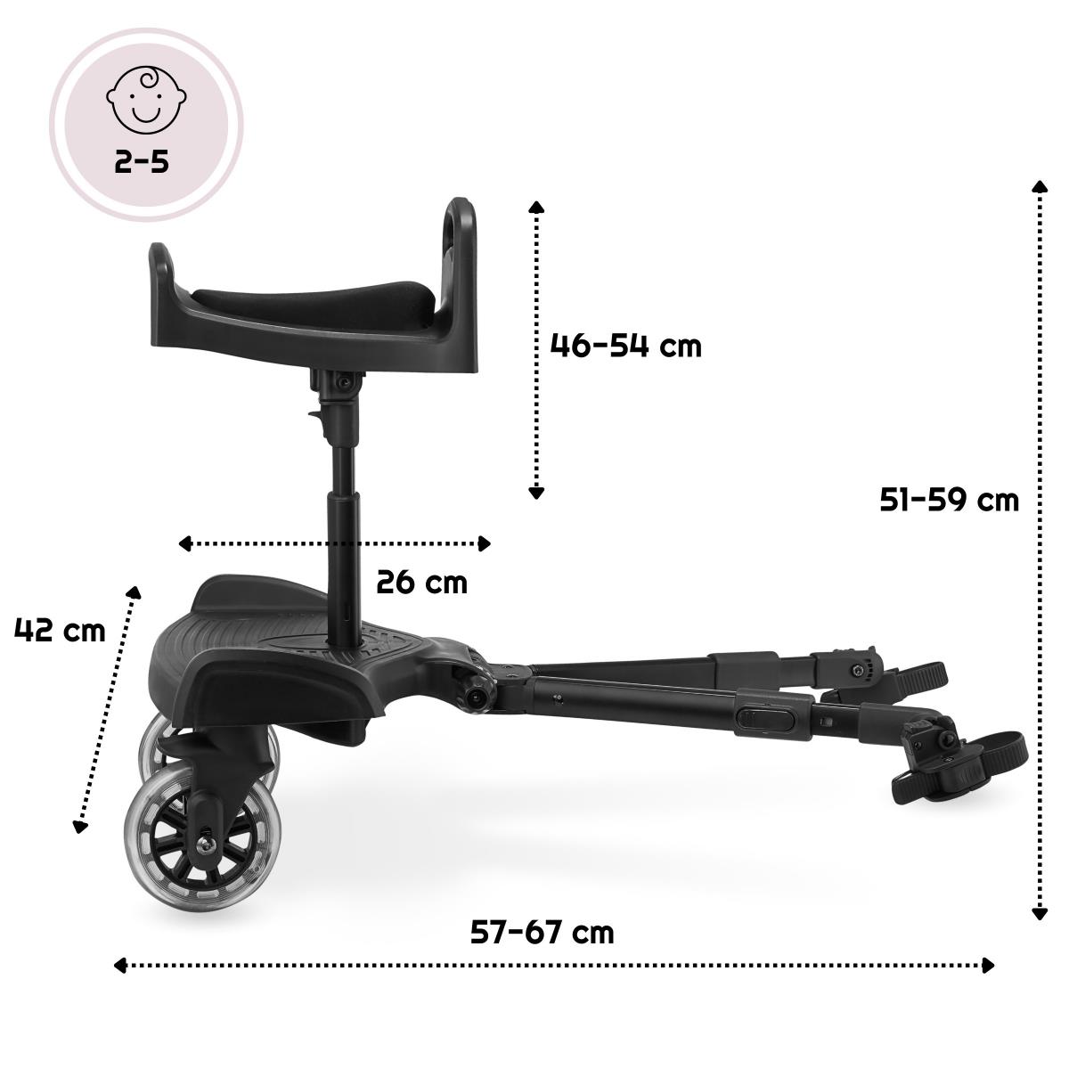 Barnevognsforlænger med justerbart sæde og universelt fastgørelsessystem - Moby-System BUGGY2GO
