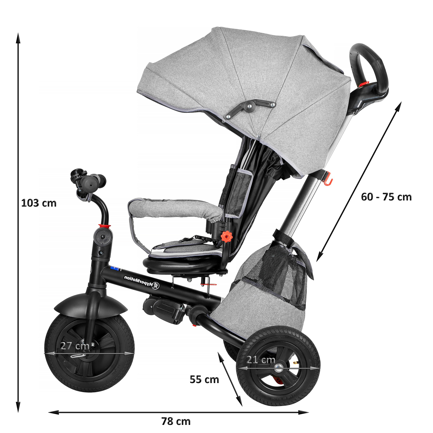 Tobi Velar trehjulet cykel + regnfolie - grå