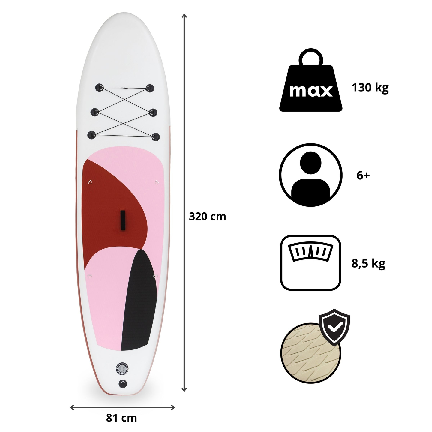 Oppustelig SUP Stand Up Paddle board 320cm med pagaj og sæde - HyperMotion WAVE BOOST PINK 320