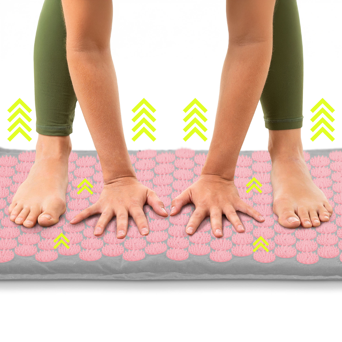 ECO akupressurmåtte i hør med kokosfibre og boghvedepude – 68 cm HyperMotion grå og pink