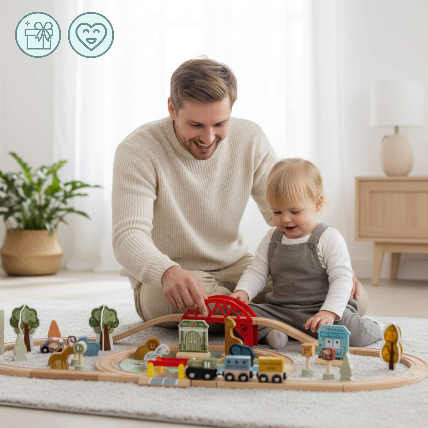 Trætog i ZOO – puslespil, tog, skinner, dyr, bro, barriere