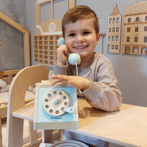 Retro telefon i træ - mint