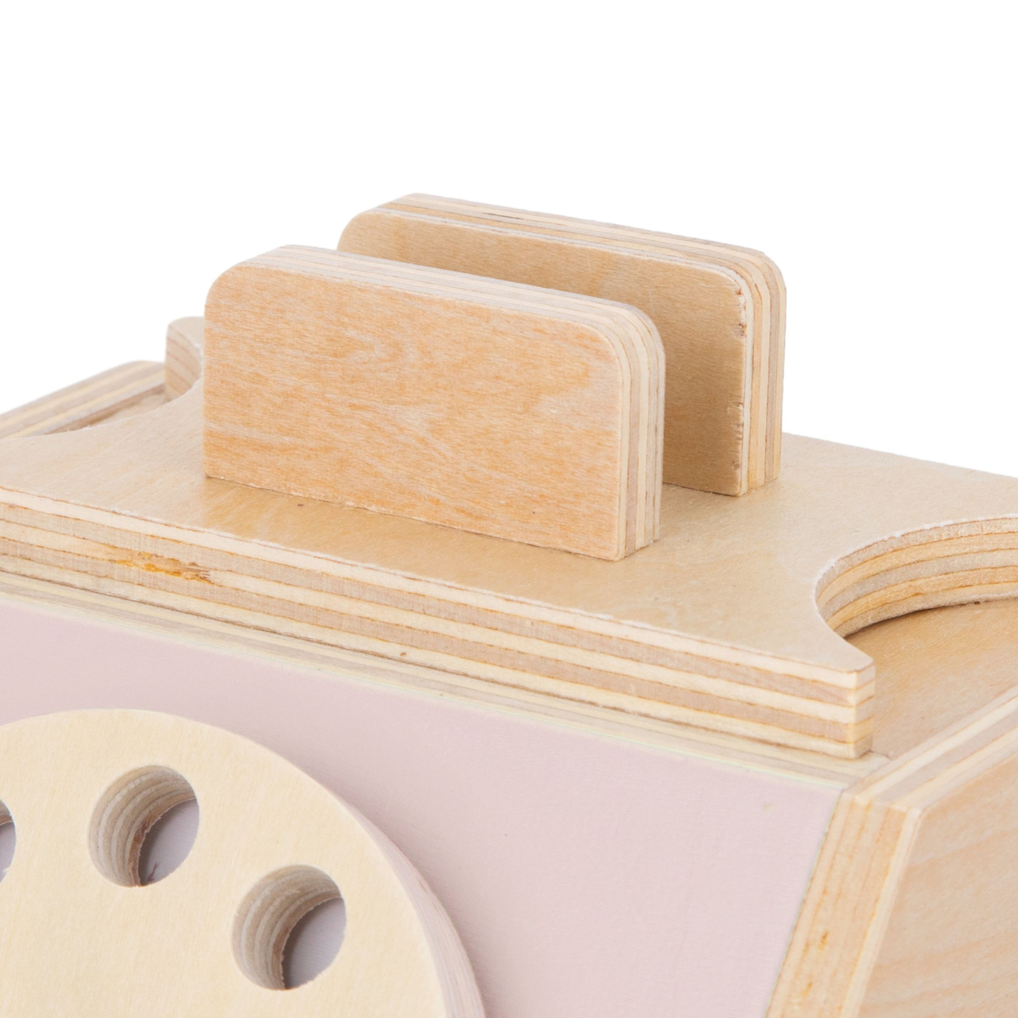 Retro telefon i træ - pastelrosa