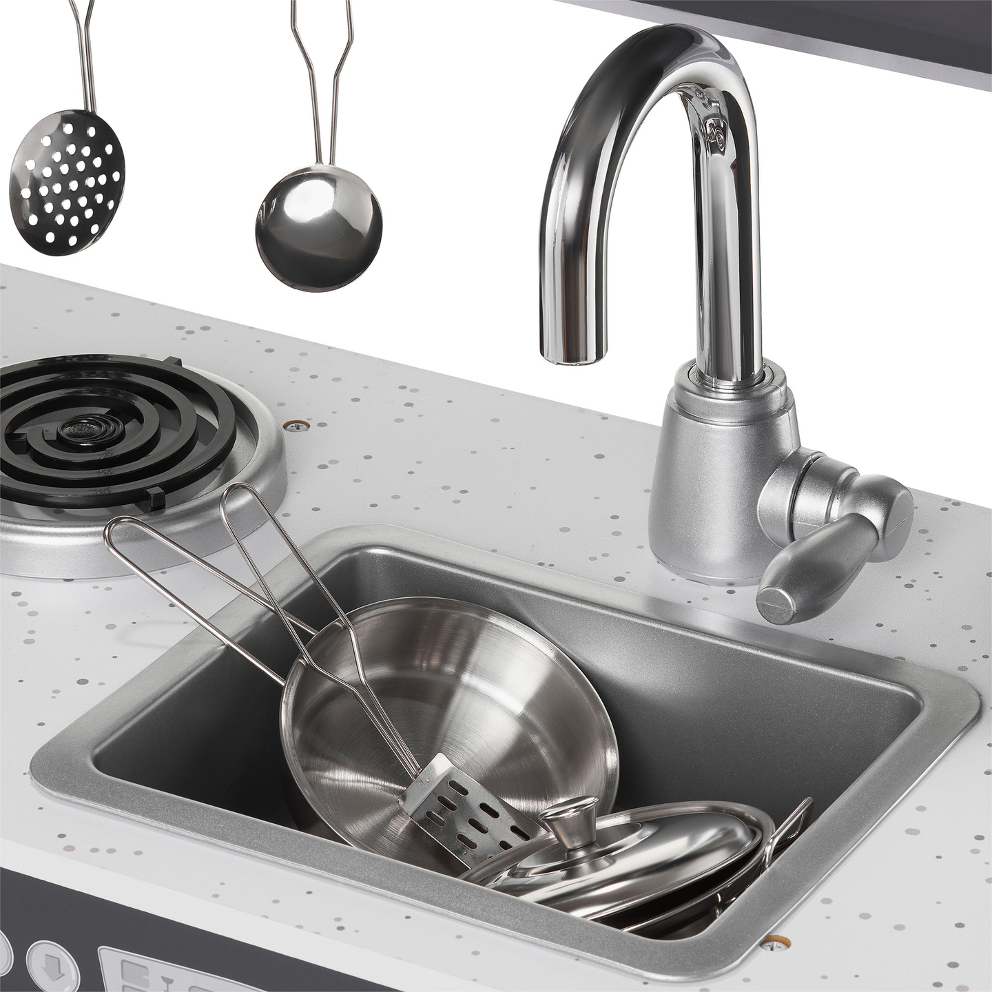 XXL-trækøkken med LED-belysning, forklæde og tilbehør