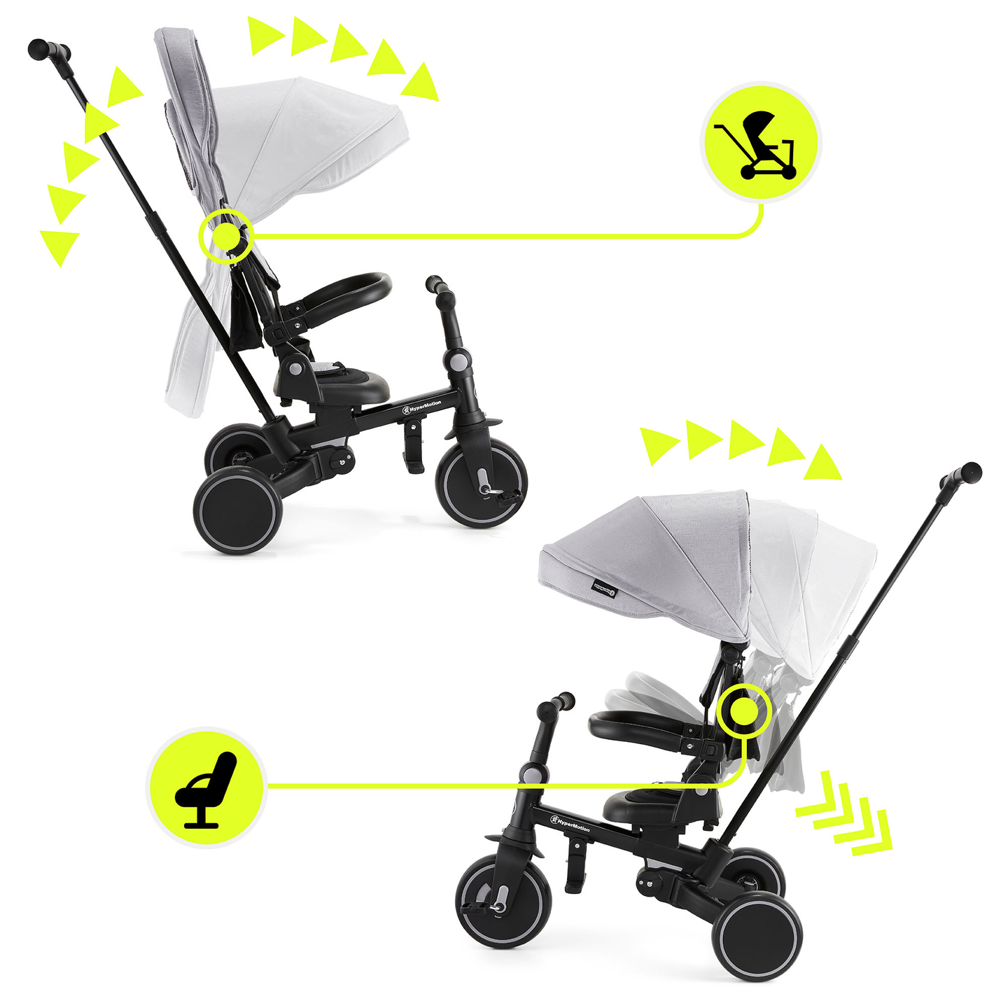 8-i-1 multifunktionel trehjulet cykel TOBI FOREST - grå