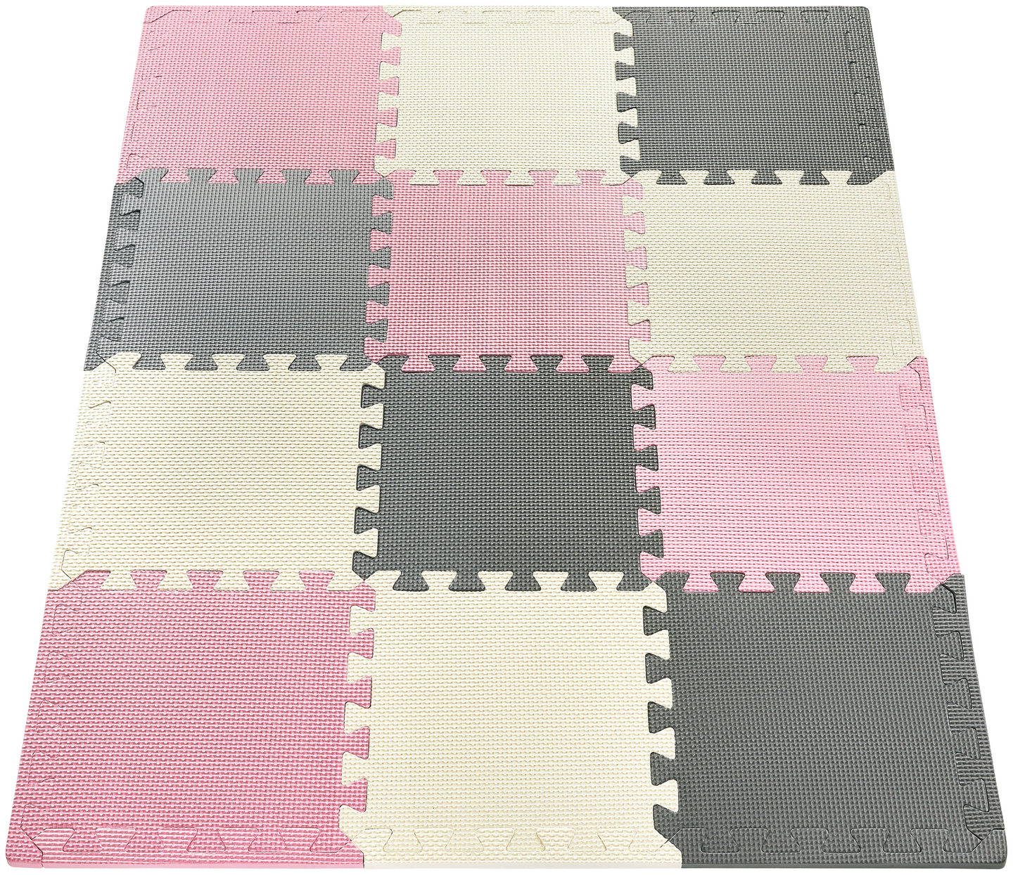 Skumpuslespil 12 stk. - pædagogisk skummåtte 120 x 90 x 1.2cm med kant - pink
