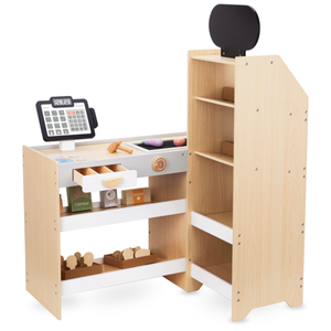 Grøntsagsmarked i træ - stor XXL-bod, butik med legekasseapparat