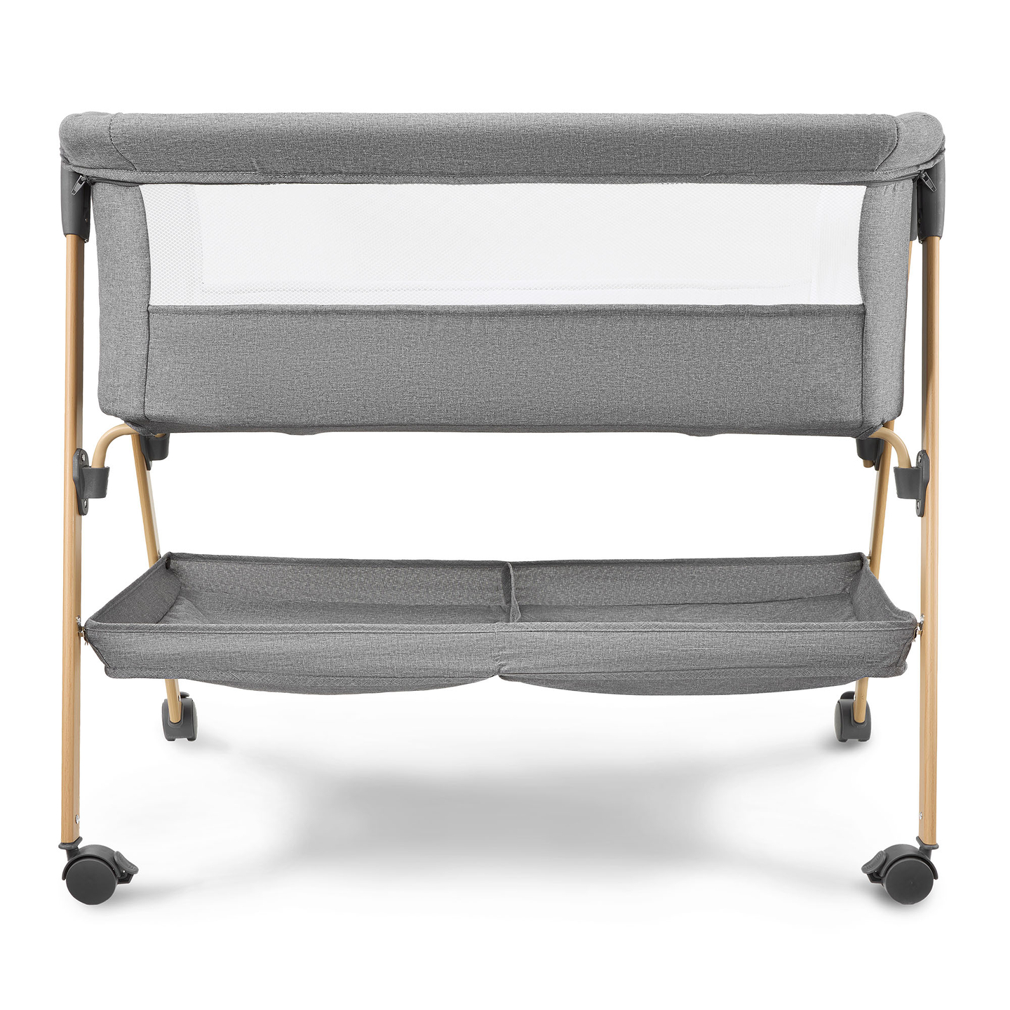 Babyseng, fritstående, rejseseng, vugge med madras - grå