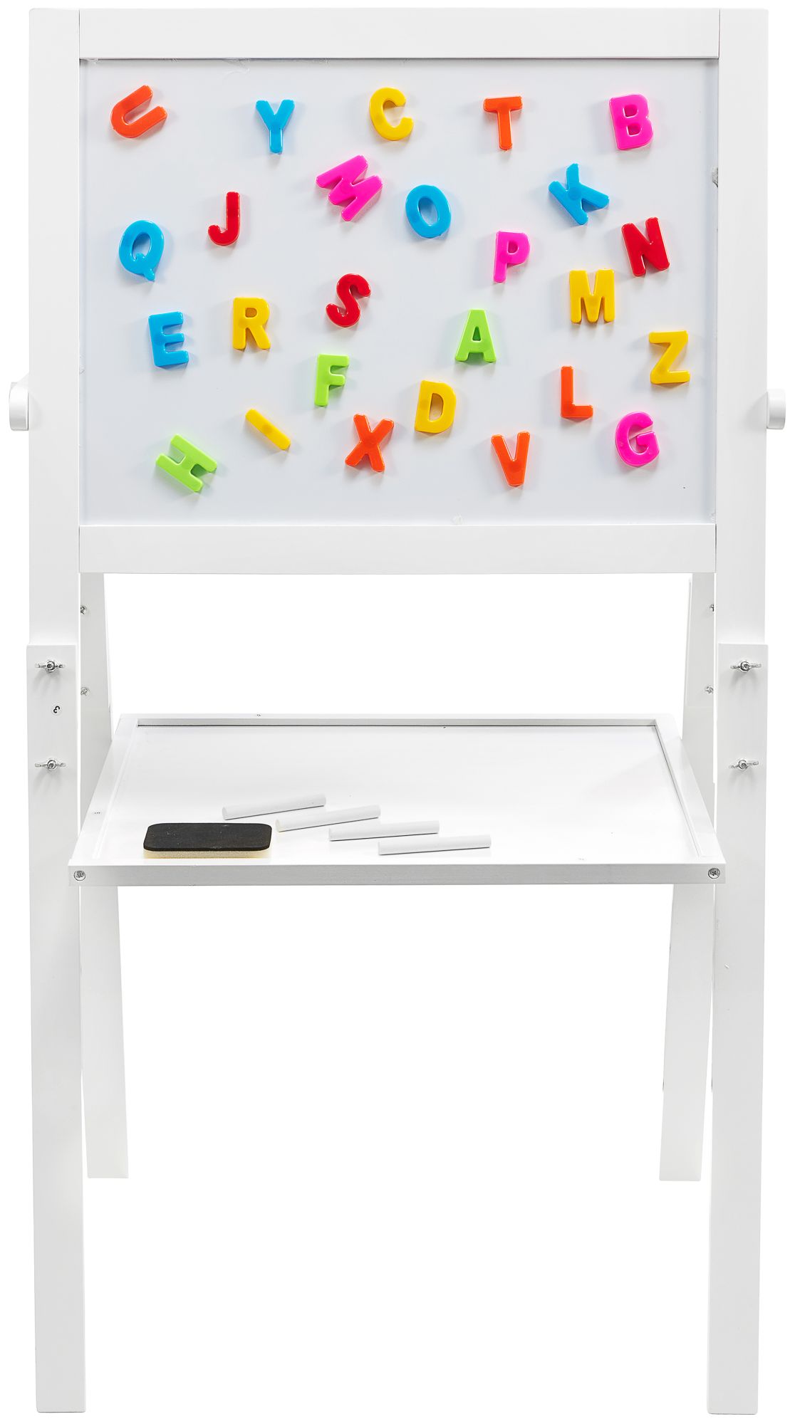 Pædagogisk dobbeltsidet tavle: magnetisk og kridttavle - tørt tørres af, træ, til børn, sammenklappelig