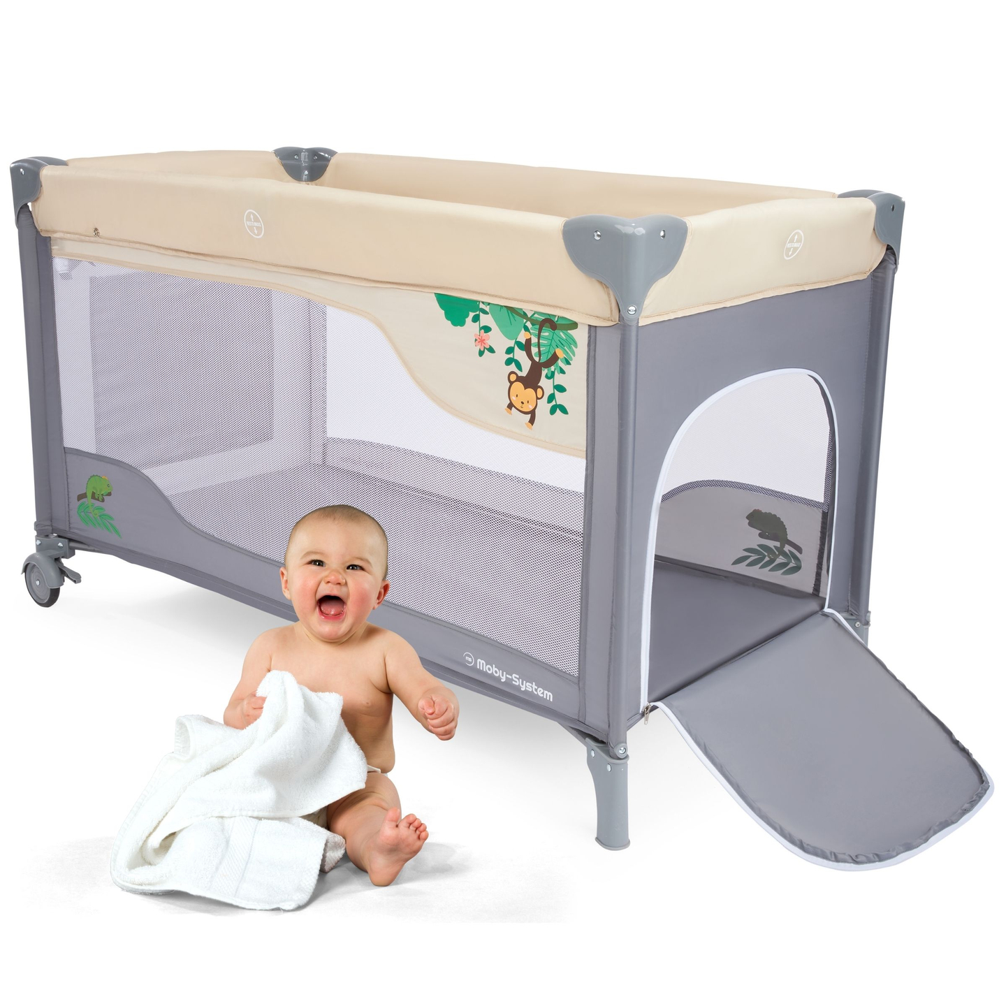 Rejseseng 0 - 36 m med puslebord + Moby-System HUXLEY kravlegård