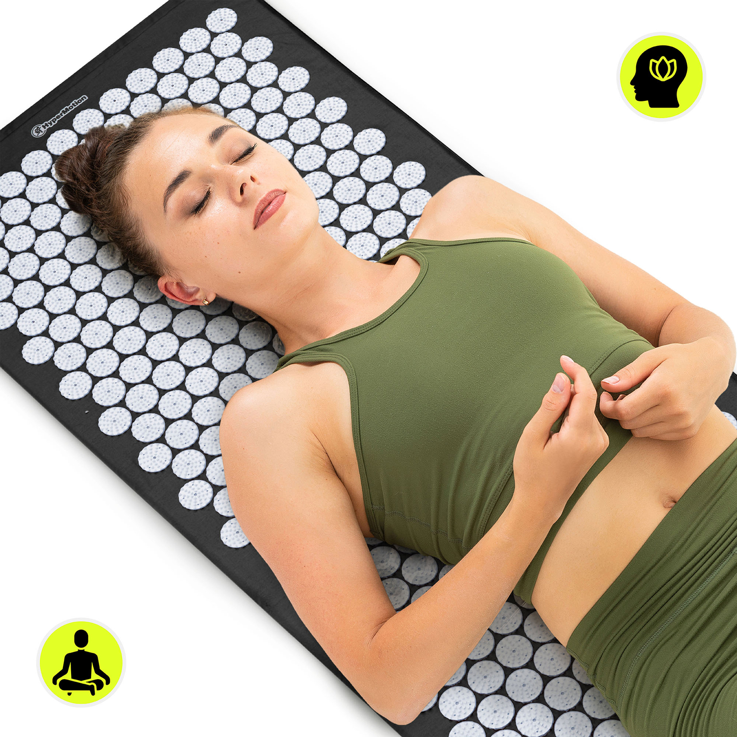 Stor akupressurmåtte med pude og betræk - 130 cm HyperMotion sort og hvid