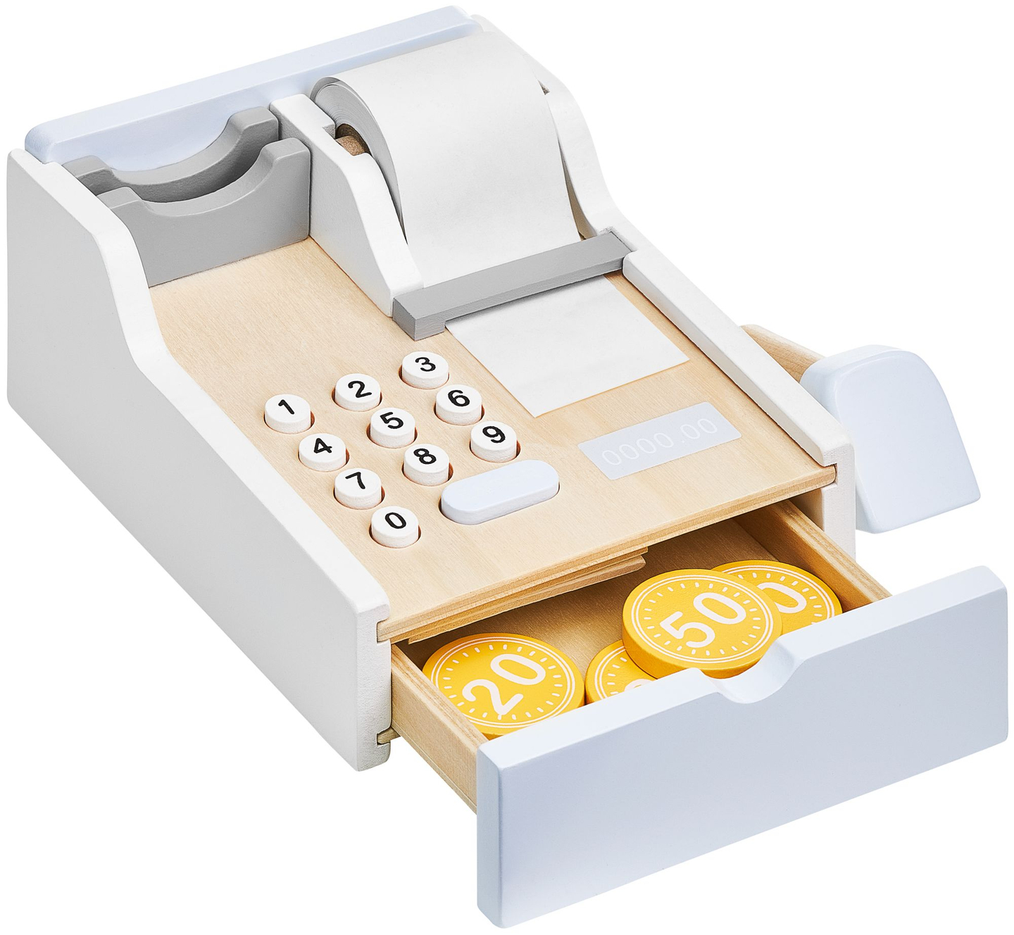 Grøntsagsbutik - træbod med kasser, kasseapparat og terminal