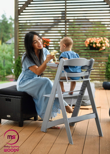 Træfodringsstol Moby-System WOODY - grå farve