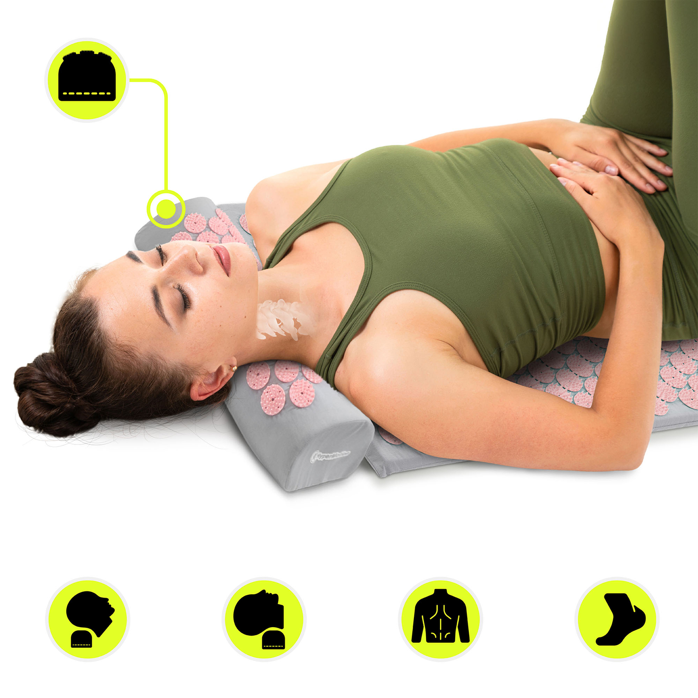 Akupressurmåtte med pude og betræk - 72 cm HyperMotion grå og pink