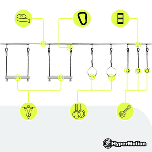 Ninja-forhindringsbane til børn - HyperMotion slackline-sæt - 7 forhindringer