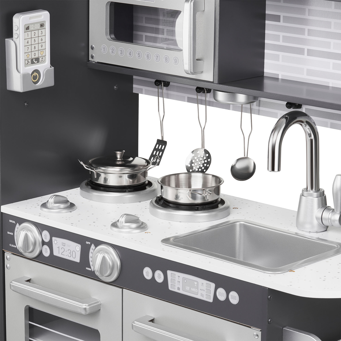 XXL-trækøkken med LED-belysning, forklæde og tilbehør