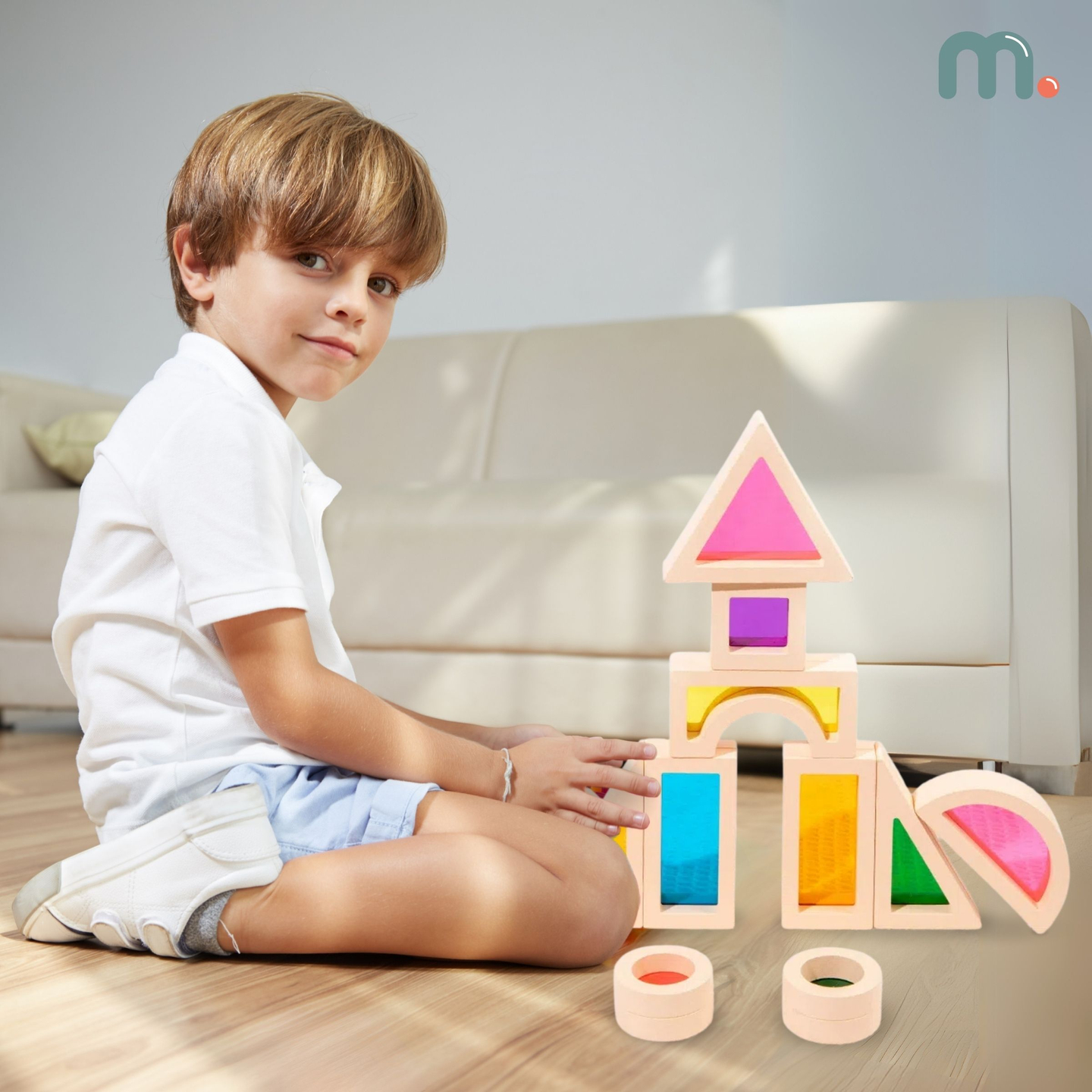 Regnbuefarvede træklodser - 25 elementer