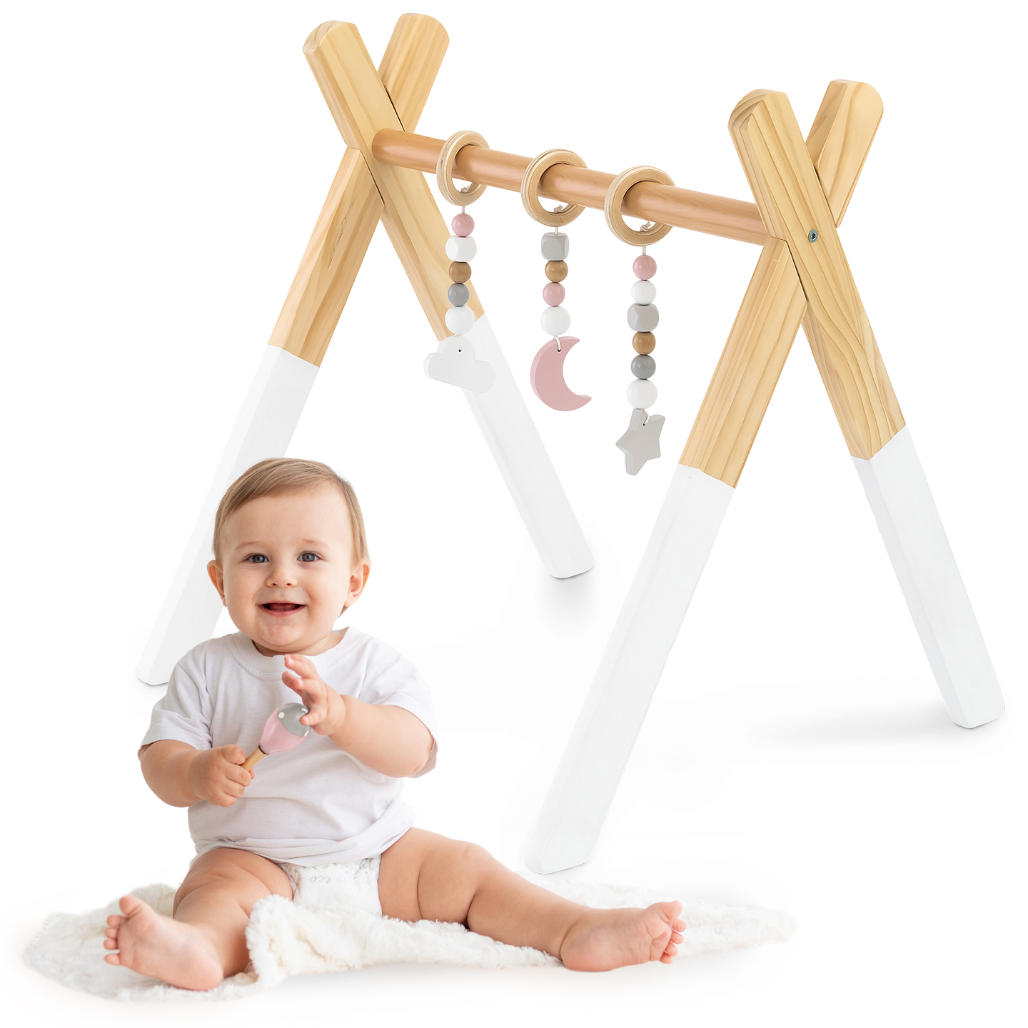 Baby Gym pædagogisk stativ i træ - hvid farve
