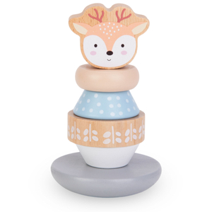 Sæt med trælegetøj - farverigt fletværk, pyramidehjort, sorteringspingvin