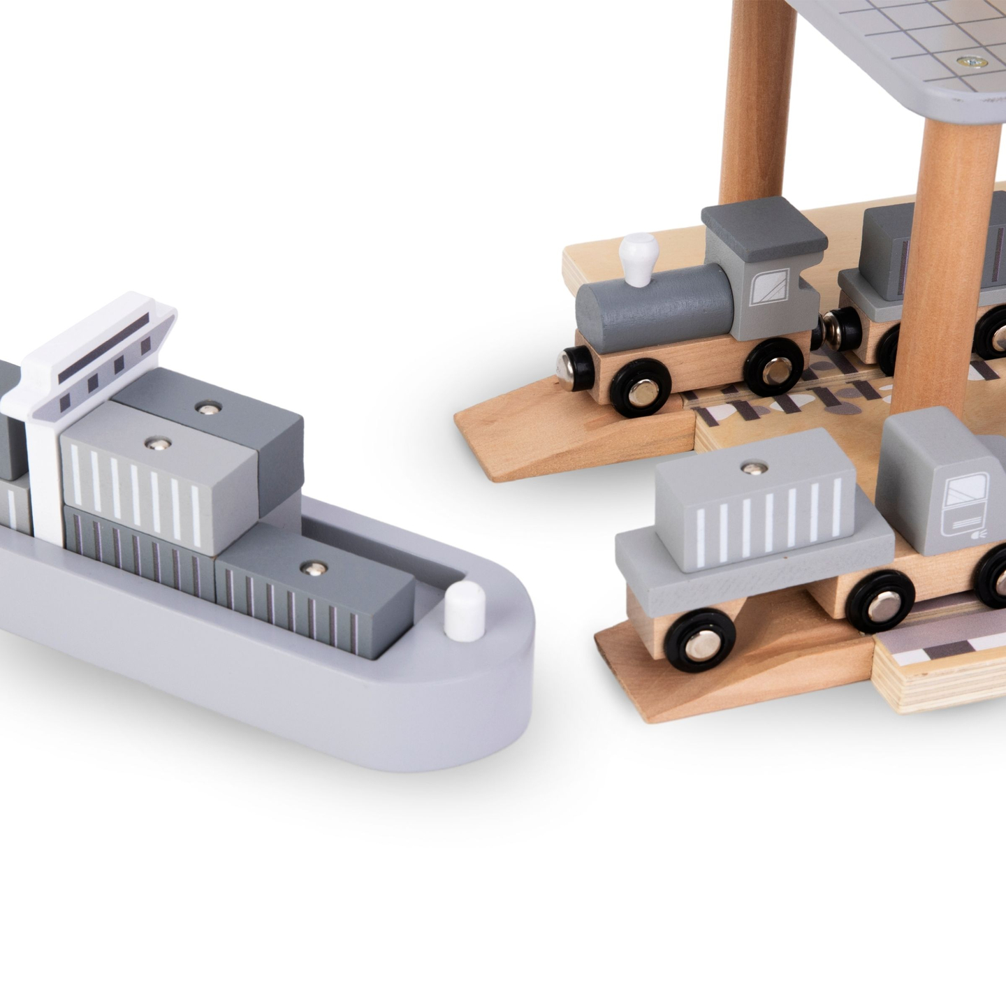 Mobil havnekran med magnetspil og tilbehør - sæt i træ