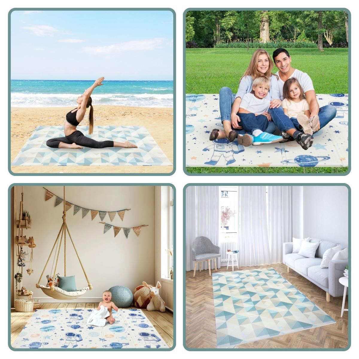 Dobbeltsidet foldbar skummåtte 180 x 120 x 1 cm - Cosmos/Geometriske trekanter