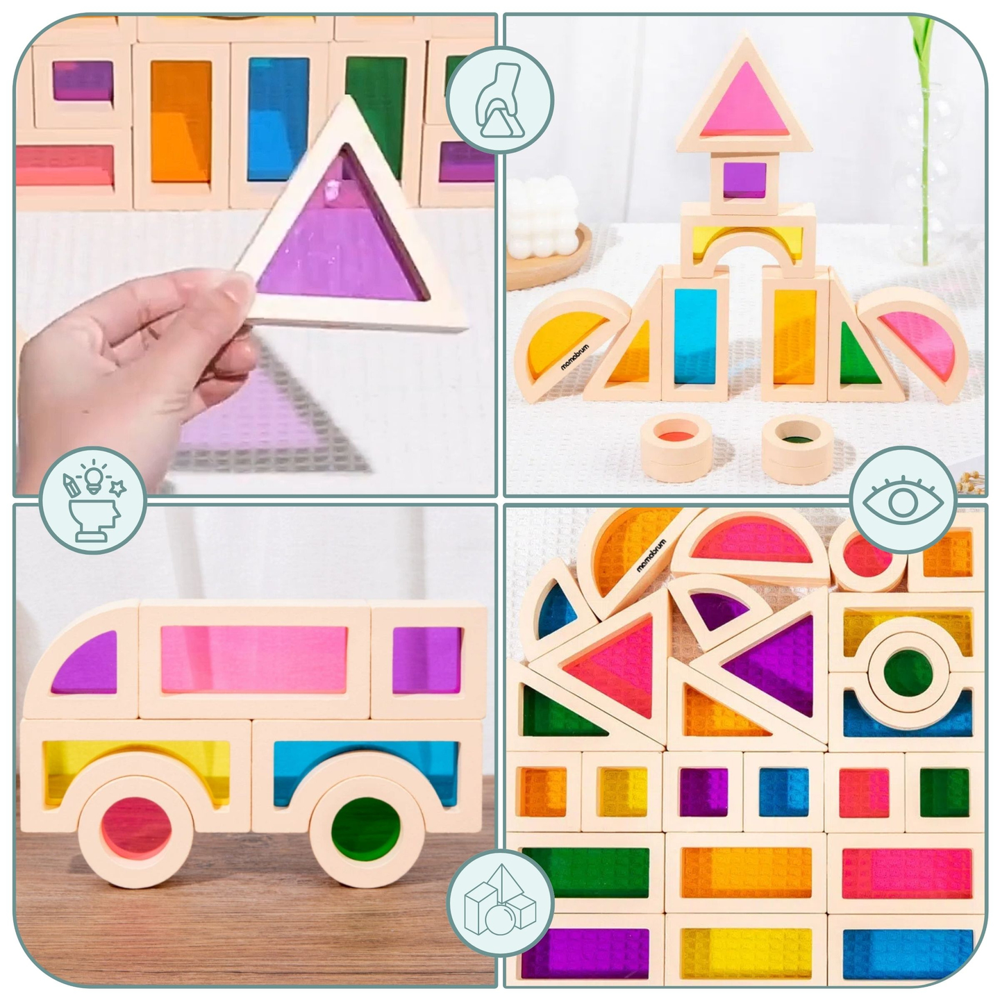 Regnbuefarvede træklodser - 25 elementer