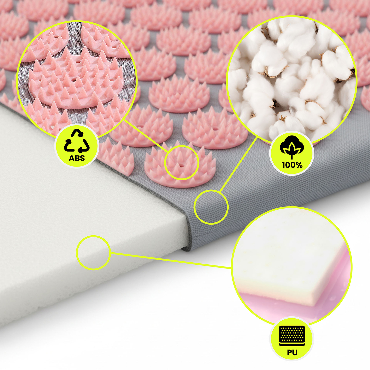 Stor akupressurmåtte med pude og betræk - 130 cm HyperMotion grå og pink