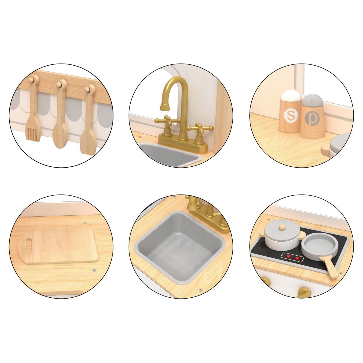 XXXL interaktivt hjørnekøkken i træ med køleskab, mikroovn, ovn, vaskemaskine og tilbehør - natur