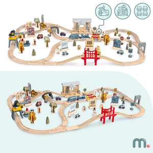 Træbane med elektrisk tog - flyttekran, skib, broer