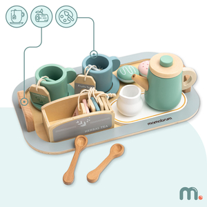 Stort tesæt i træ med bakke - 18 dele