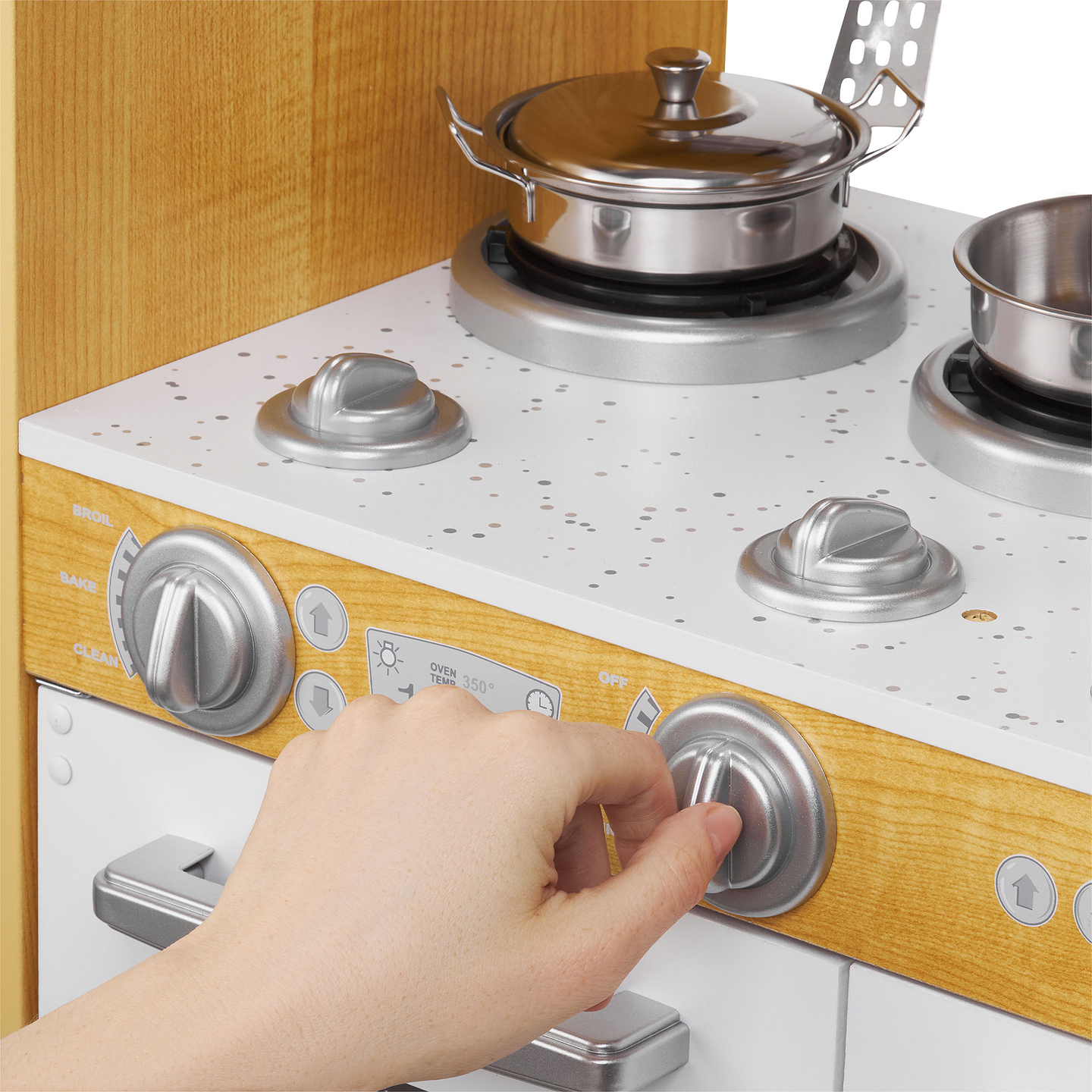 XXL-trækøkken med LED-belysning, forklæde og tilbehør