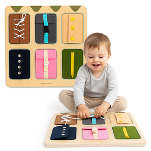 Montessori manipulationsbræt i træ – Sensorisk læring af uafhængighed – snørebånd, spænder, knapper, tryklåse, lynlås