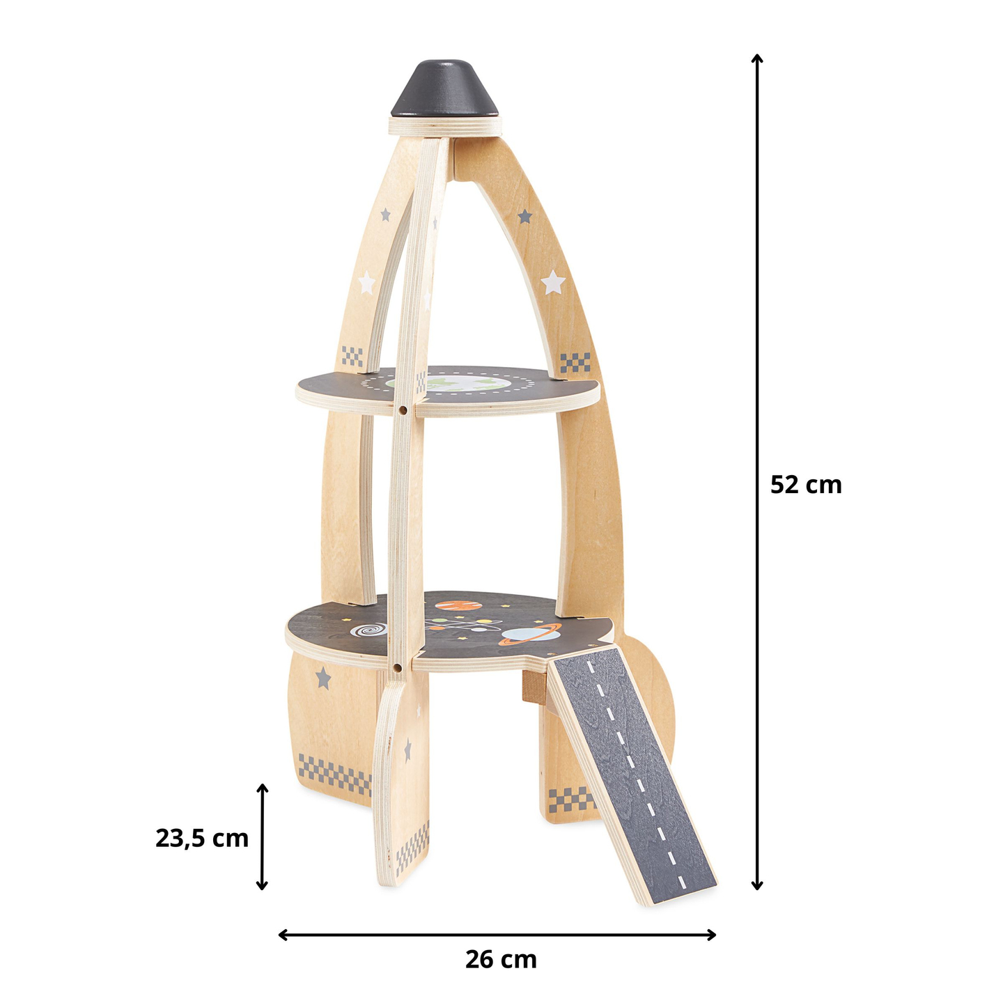 Stor rumraket i træ med tilbehør