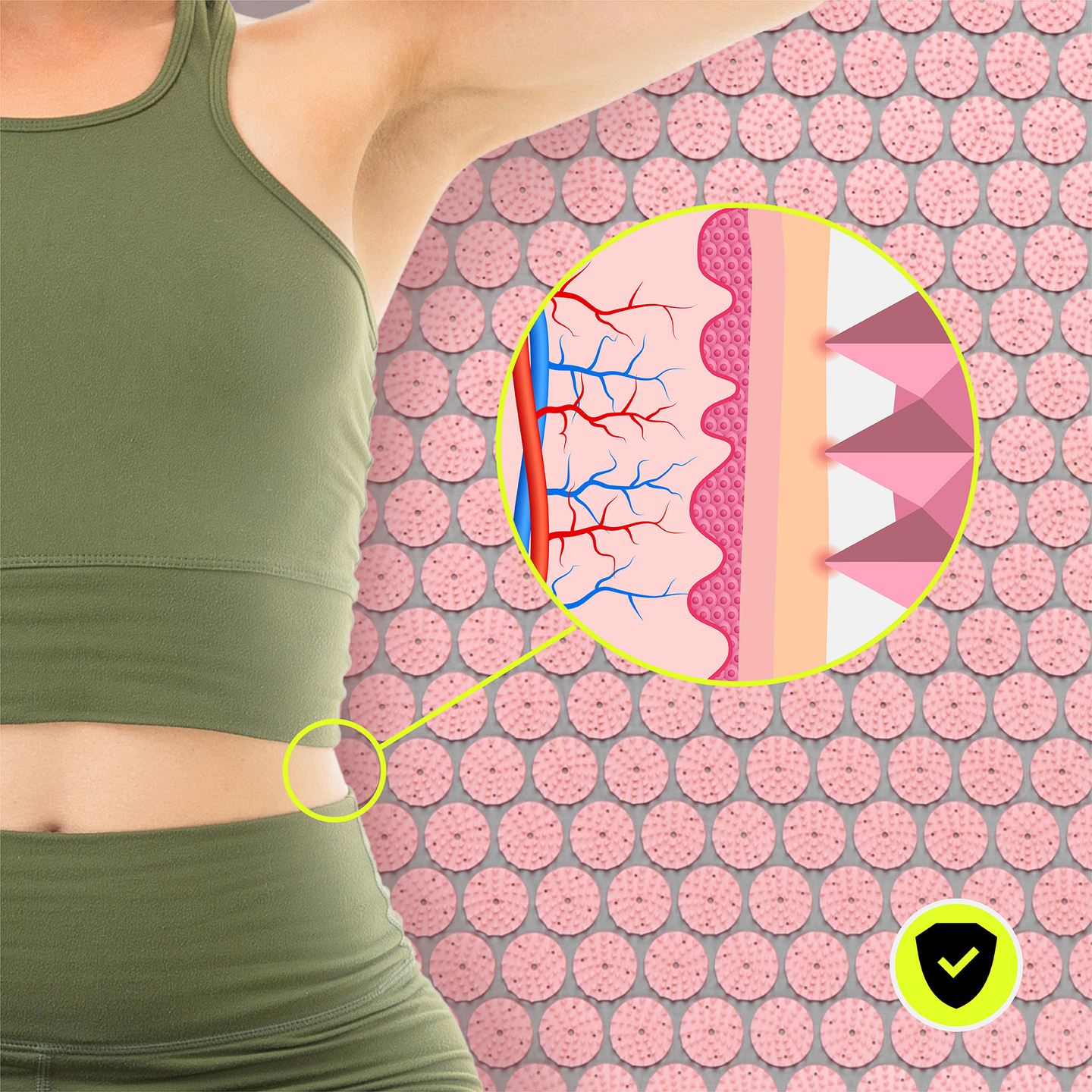 Stor akupressurmåtte med pude og betræk - 130 cm HyperMotion grå og pink