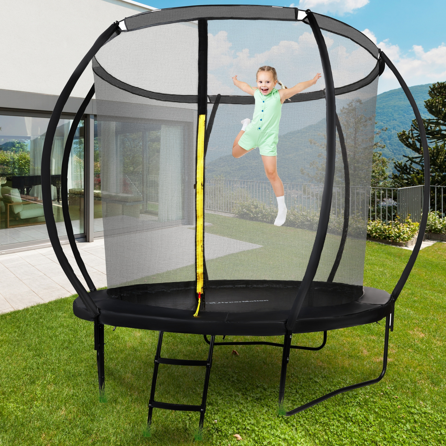 HyperMotion børnehavetrampolin - 244 cm 8FT - med stige og indvendigt net - til hjem og have