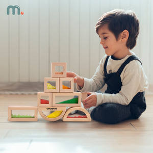 Sæt med sanseklodser af træ med forskelligt fyld - 15 stk