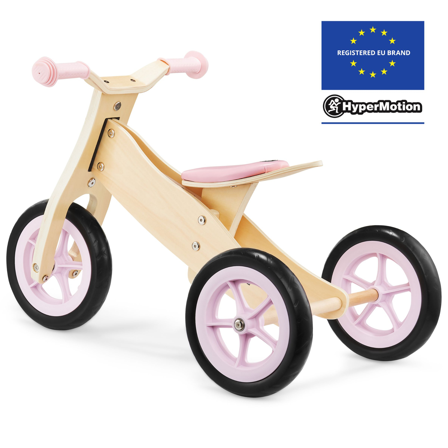 Trehjulet cykel og balancecykel i træ 2in1 - HyperMotion PERCY - pink