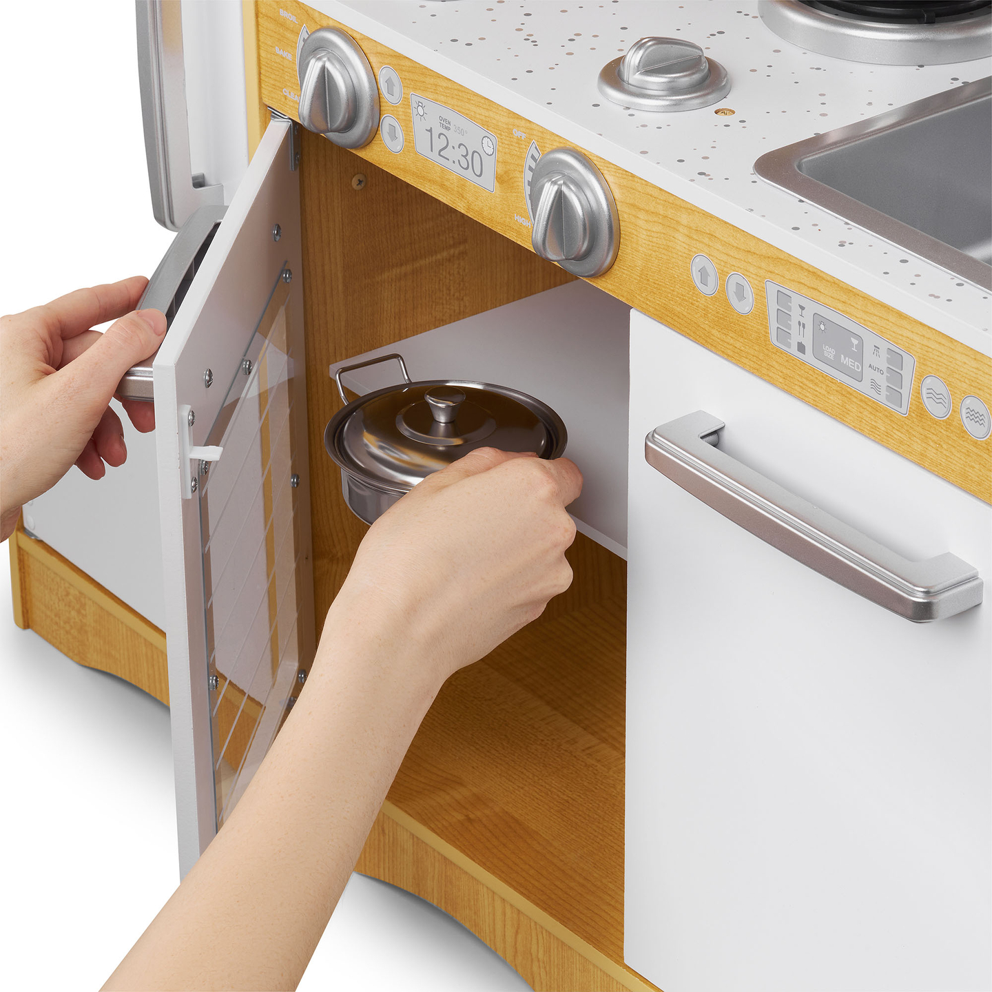 XXL-trækøkken med LED-belysning, forklæde og tilbehør