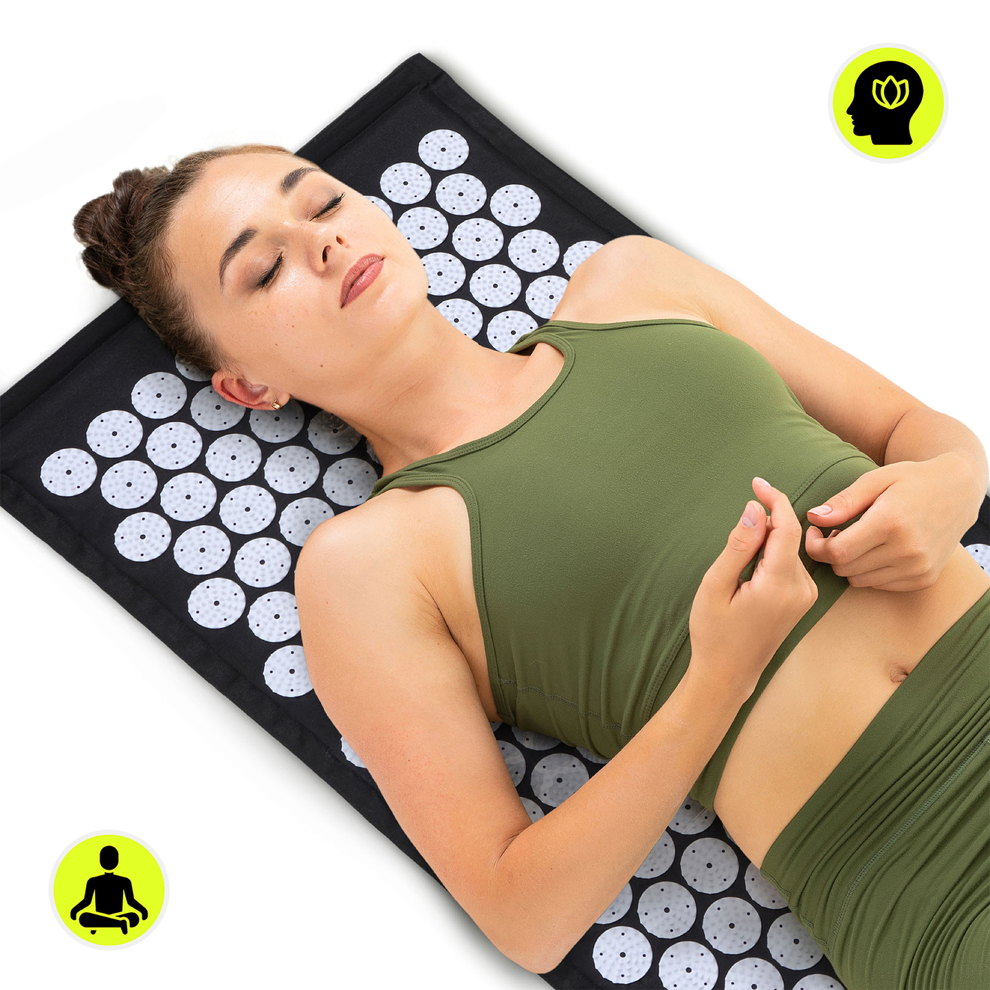 ECO akupressurmåtte i hør med kokosfibre og boghvedepude – 68 cm HyperMotion sort og hvid